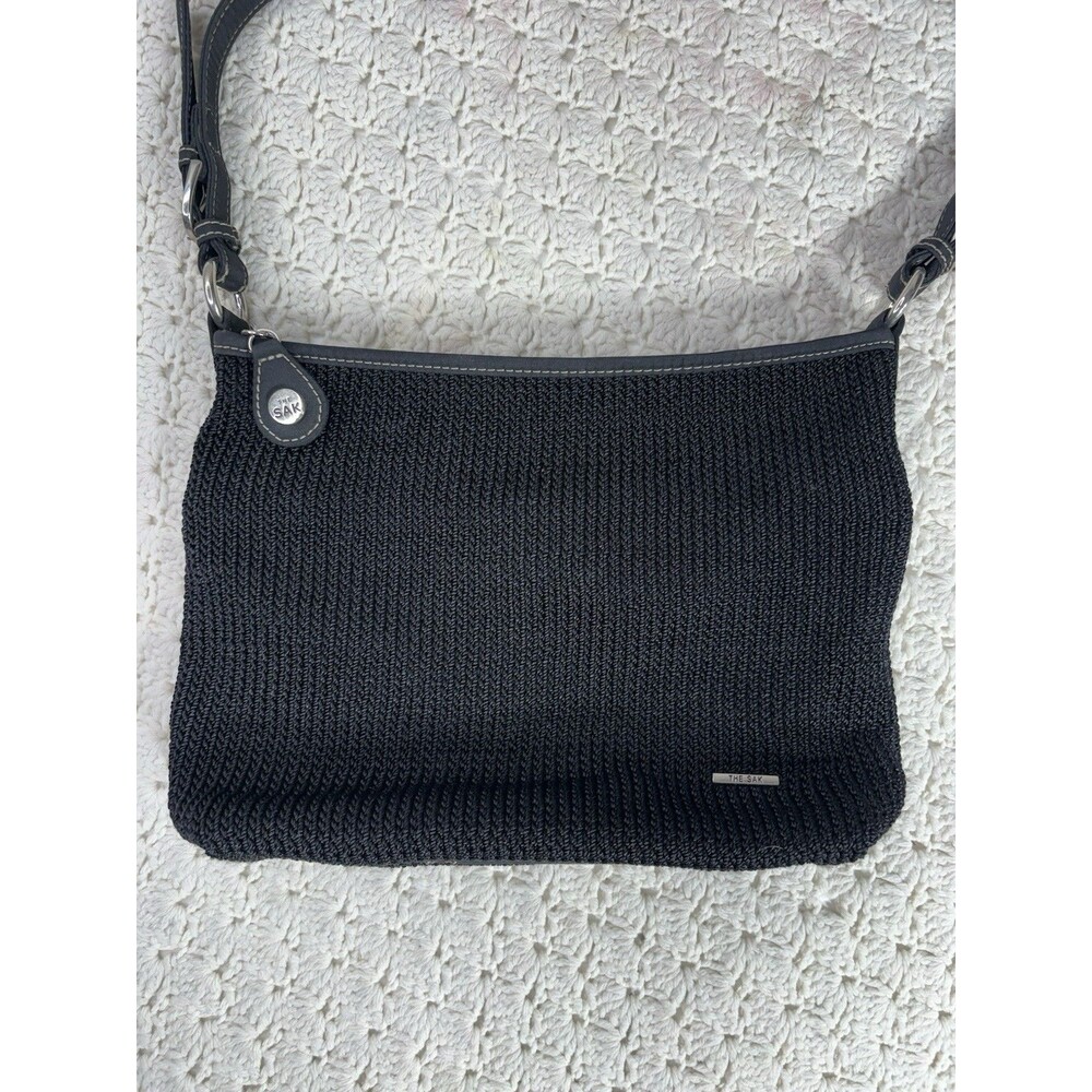 The Sak Black Crochet Knit Shoulder Bag Purse Casual Classic Charm EUC